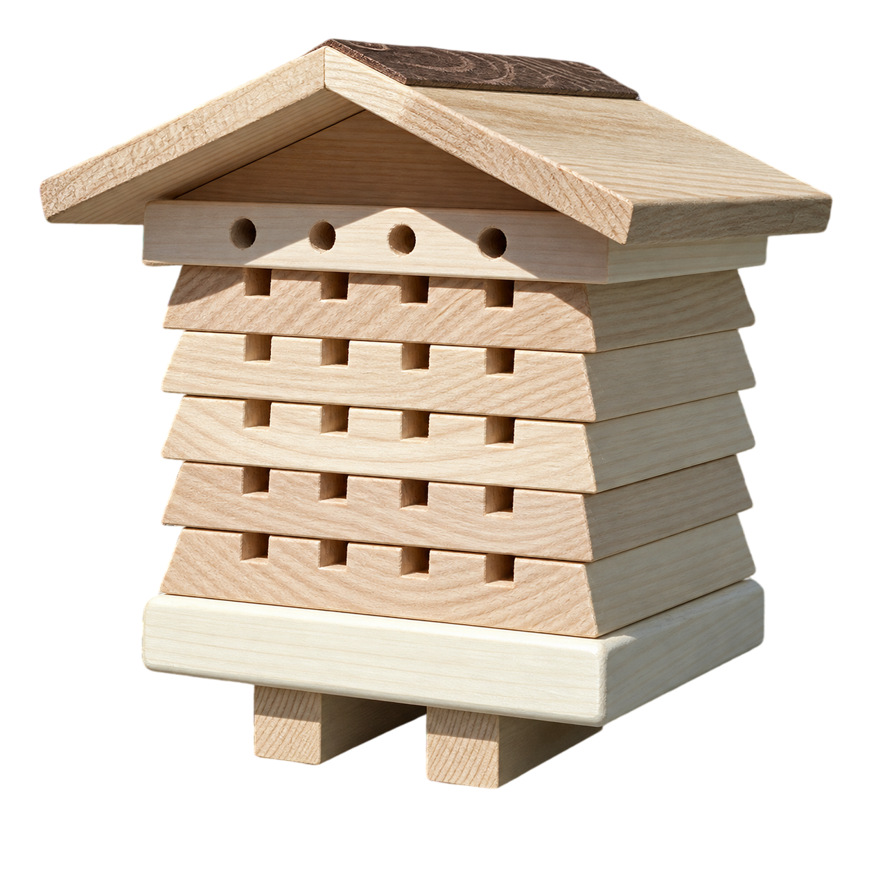 Wild Bee Hotel photographed on a plain white background